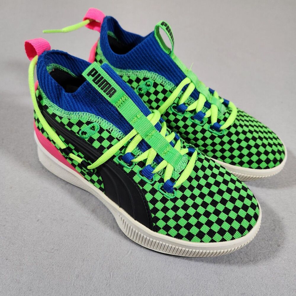 PUMA Men''s Clyde Cour Summertime Fluro Green Black Pink Sneakers US 5.5